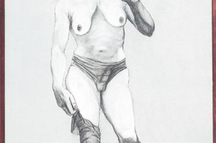 Adolf Frohner, David?, 1975, Graphit, Öl auf Leinen, 130 x 90 cm, Dr. Michael Auracher © Courtesy the Artist Adolf Frohner, David?, 1975, Graphit, Öl auf Leinen, 130 x 90 cm, Dr. Michael Auracher © Courtesy the Artist